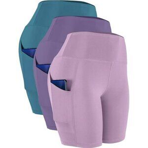 High Waist Yoga Shorts with Pockets Workout Biker Running Spandex Gym Women